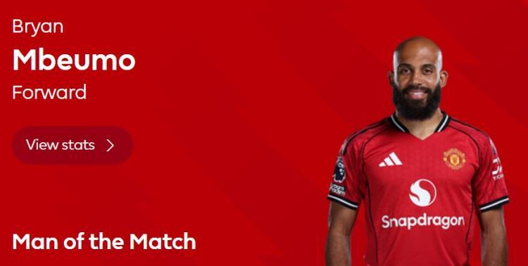 开云体育-打入曼联生涯首球，英超官方：姆伯莫当选曼联3-2伯恩利全场最佳